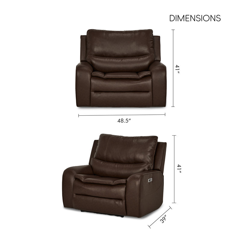 Très grand fauteuil inclinable électrique en similicuir de 48,5 po avec repose-tête réglable, Simili cuir brun foncé