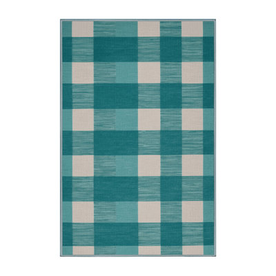 Machine Washable Checkered Blue Area Rug