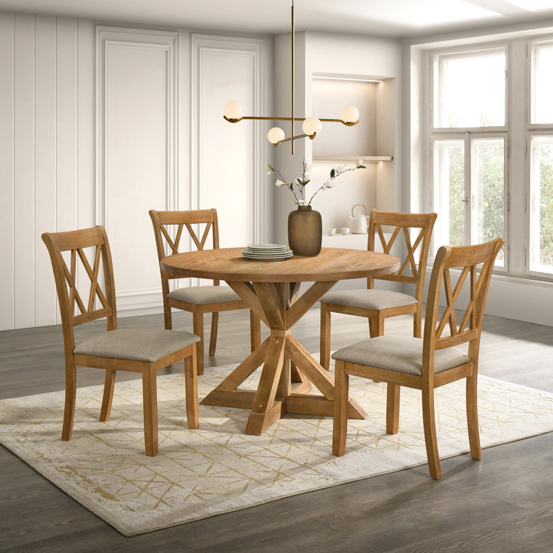 Ebbert 4 - Person Dining Set,Round Table Top,dining table set,dining room set, Cottage Oak