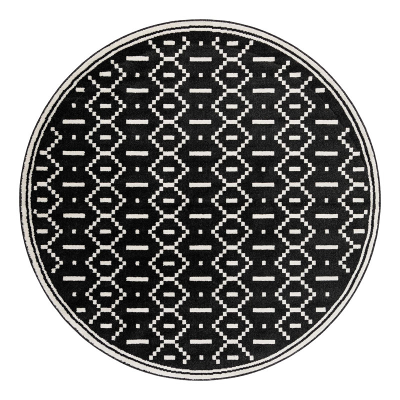 Ivy Bronx Begna Nathanyl Rug Black, Round 7'10"
