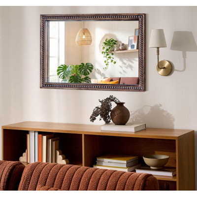 Rustic Solid Wood Wall Mirror-Burnt Brown