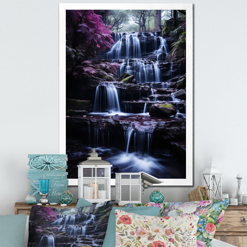 Chute d'eau majestueuse, Cadre simple blanc, H 20 po x l 12 po x P 1 po