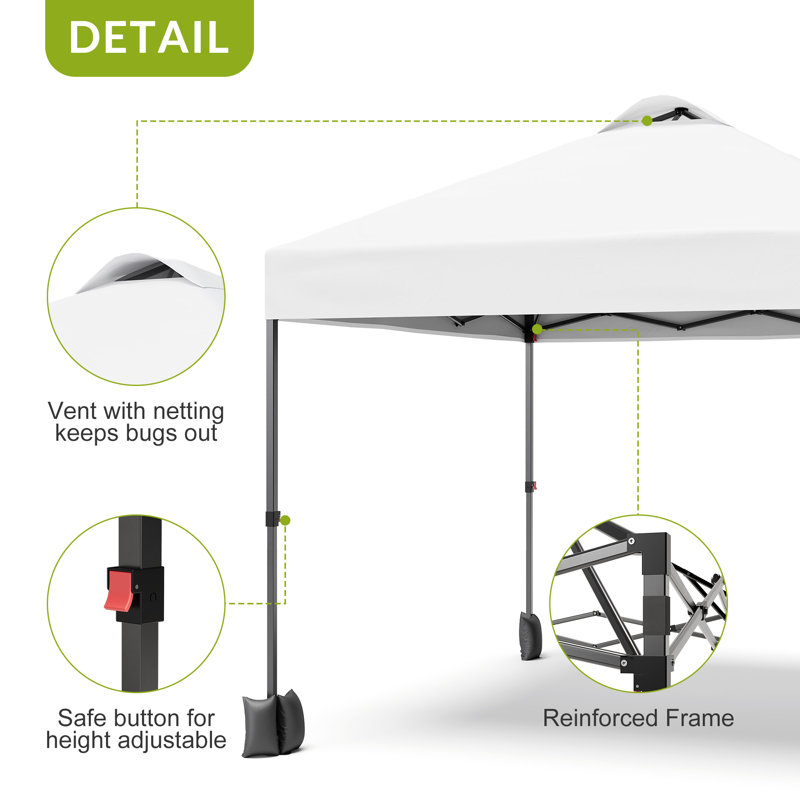 Tente 10 'x 10' à auvent pliable avec paroi latérale, abri de toit ventilé avec sac et sacs de sable