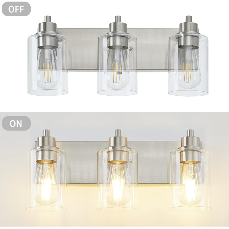 Modern Brushed Nickel Vanity Light With Clear Glass Shade, Bathroom Wall Sconce For Mirror, Dimmable Fixture With E26 Base, Easy Installation For Bathroom Vanity And Dressing Area