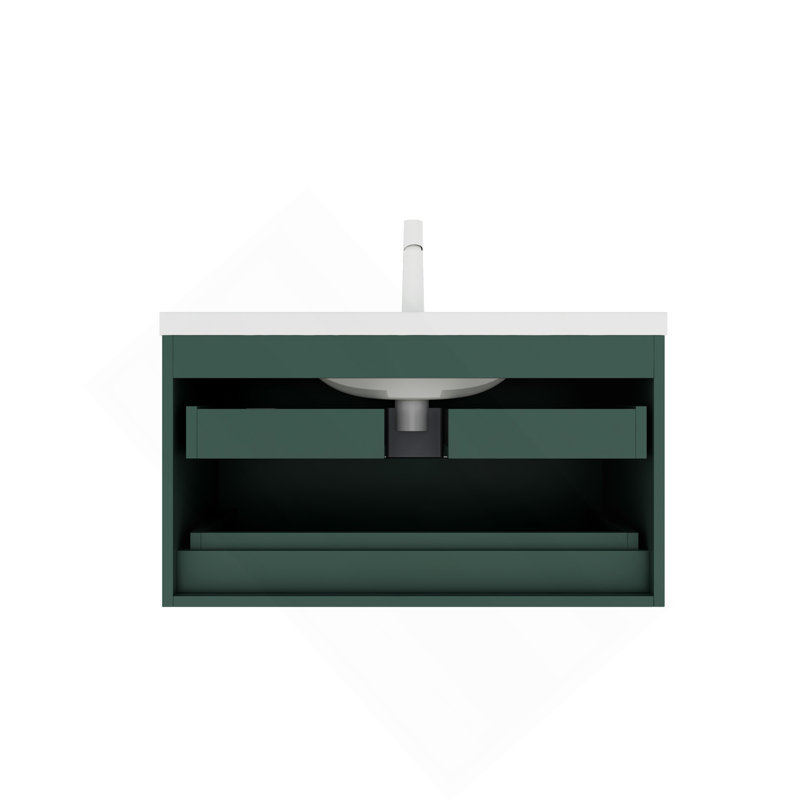 Meuble-lavabo de 36 po avec lavabo, meuble-lavabo mural moderne avec 2 tiroirs (sans armoire latérale), lavabo en céramique blanc sans robinet