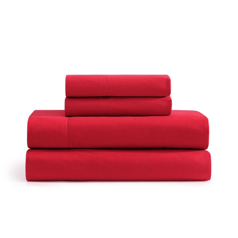 Tommy Hilfiger Solid Cotton Percale Sheet Set, Red, Twin Extra Long Sheet Set with 1 Pillowcase