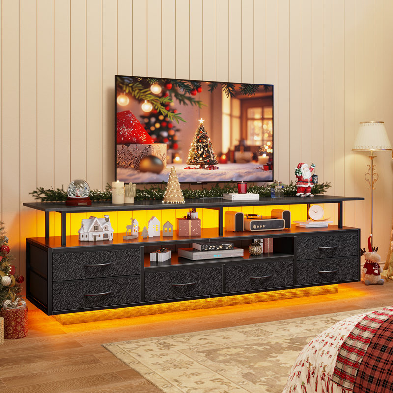 Tv Stand For Tvs Up To 70" With 6 Storage Drawers And Rgb Led Lights, Pu Finish Drawer, Black