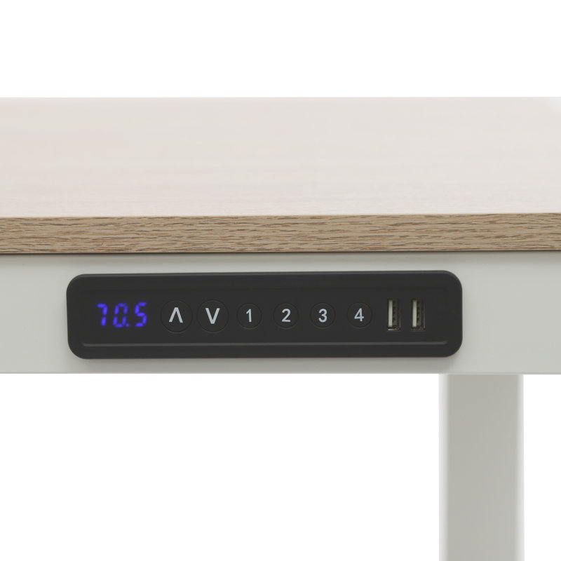 Electric Standing Desk with USB Charging & Storage Drawer – 220lb Capacity, Adjustable 28-44” Height, Light Wood/White
