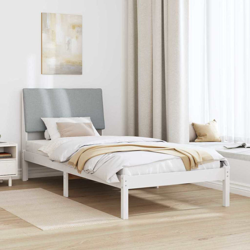 Solid Wood Bed, European Single (90 x 200 cm), White/Light Grey