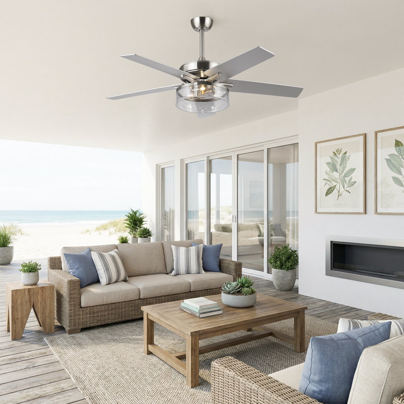 52" Modern Nickel Ceiling Fan With Light Kit And Remote Control, Double-Sided Blades, 6 Speeds Reversible DC Motor, 6"/10" Downrods, Timer