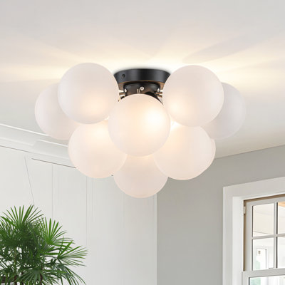 Ahona 3 - Light Dimmable Semi Flush Mount With 13 Frosted Glass Globe Bubble Ball