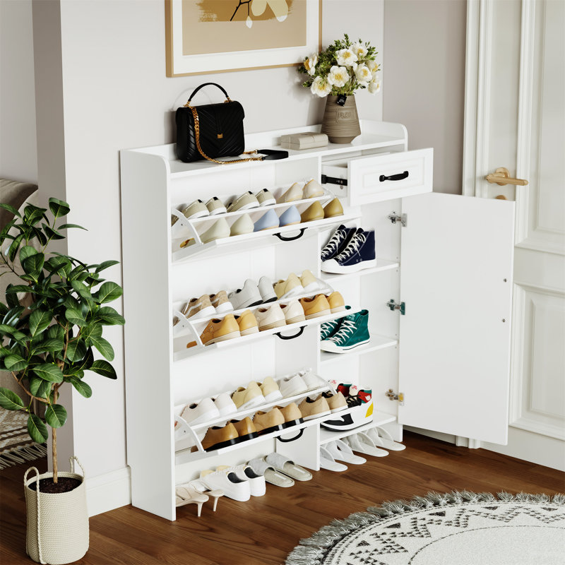 White Colour Shoe Cabinet  With 4 Doors 1 Drawers