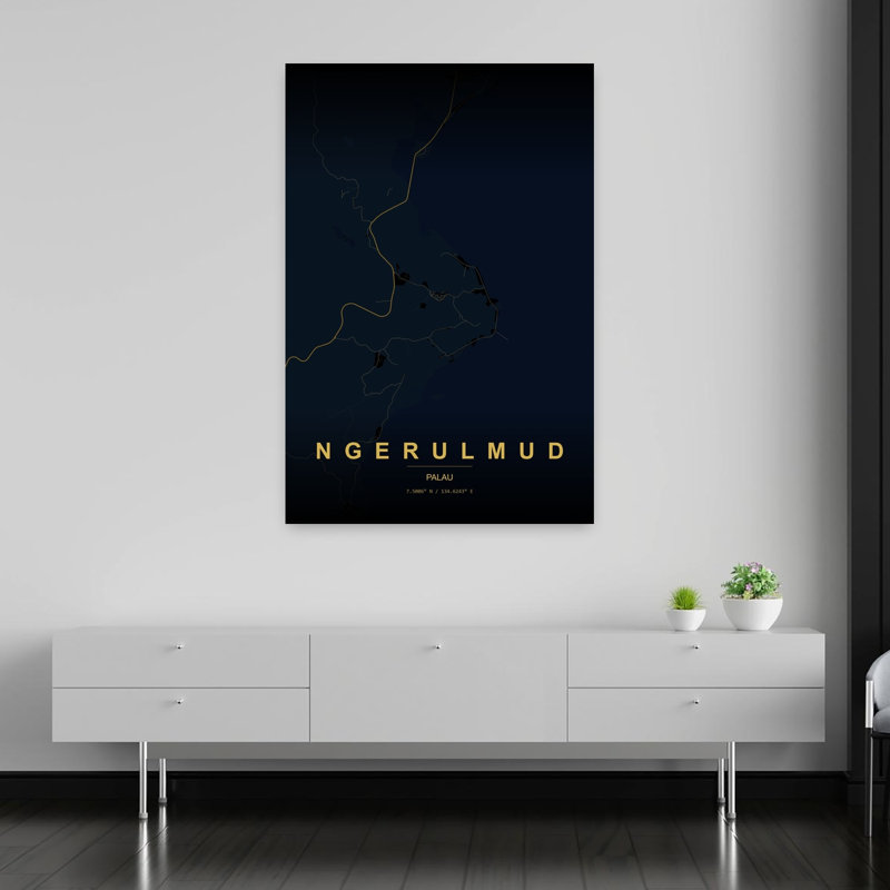 «Ngerulmud Palau», carte abstraite, ville moderne minimaliste, art mural, H 60 po x l 40 po