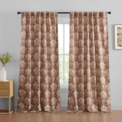 Messina Paisley Damask Patterned Window Back Tab Rod Pocket Curtains Bedroom - Light Blocking Darkening Window Panels, Set of 2