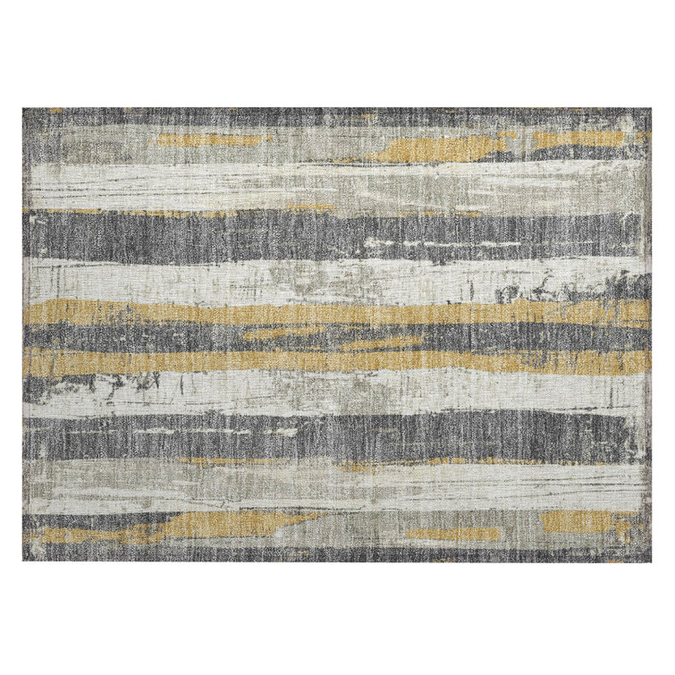 Machine Washable Indoor/Outdoor Xhevrie Gold Rug