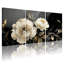 Pivoine, fleurs blanches, feuilles d'or, fond noir, ensemble de 3 impressions sur toile-1201162832