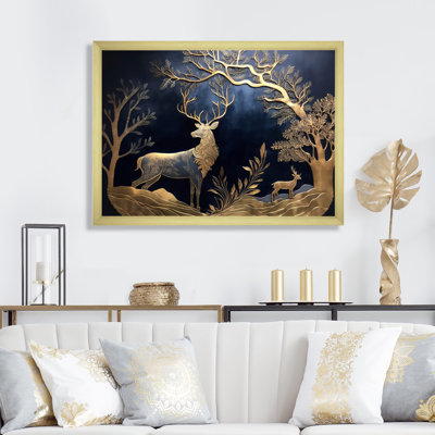 Golden Deer In Forest II - Forest Wall Art