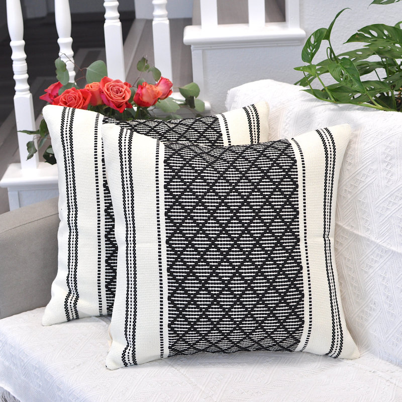 Housses pour coussins décoratifs à carreaux, H 18 po x l 18 po, Noir
