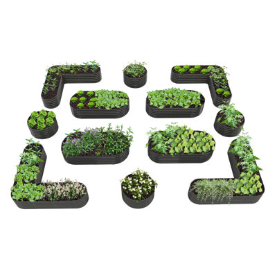 12-pack Gray Metal Oval Heart-shaped Raised Garden Bed Planter Box For Planting Vegetables (81 In. L X 81 In. W X 18 In. H)