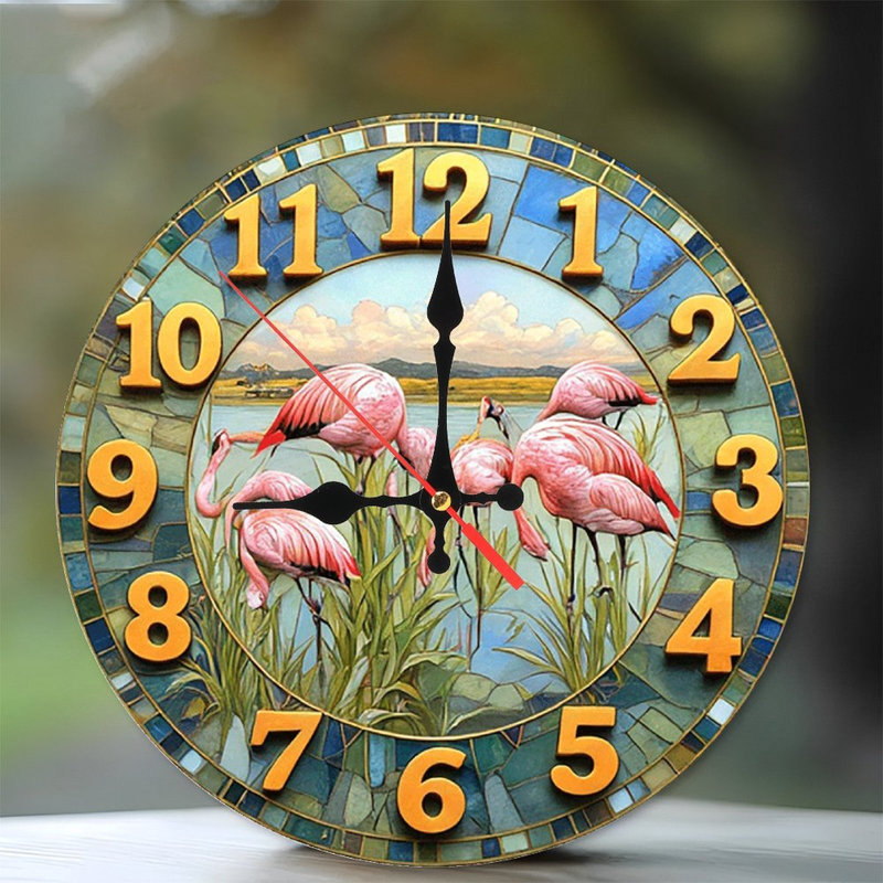Horloge murale mosaïque flamant rose