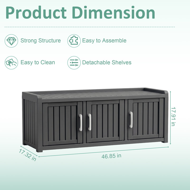 47" 3-Door Shoe Storage Cabinet, Black