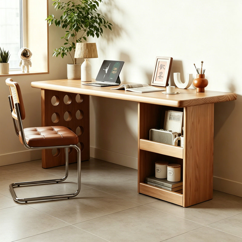 High - Quality Ash Solid Wood Burlywood Desk, 29.5" H x 63" W x 23.6" D