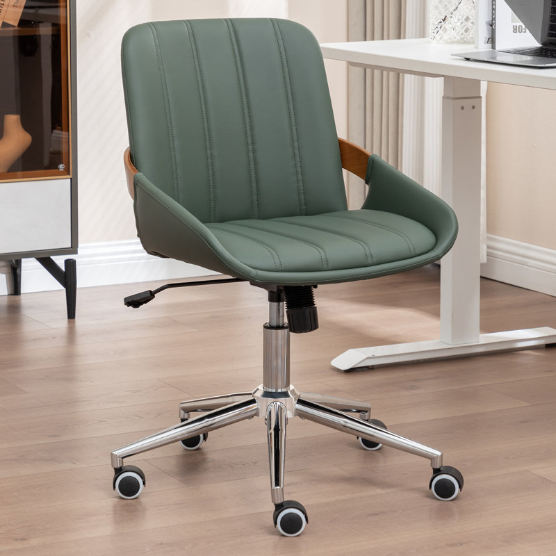 Home Office Chair - Upholstered Faux Leather Back Desk Chair, Ergonomic Executive Chair with Lumbar Support, Green