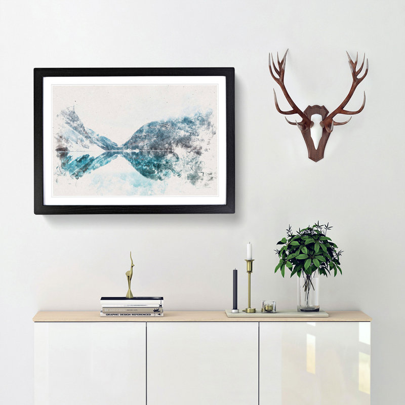 Mountain Range Reflection - Framed Print, 62cm H x 87cm W x 2cm D, Black Framed