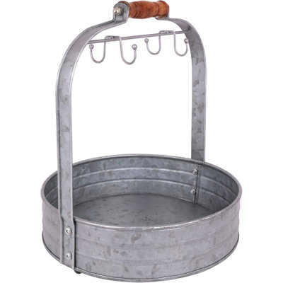 Rustic Farmhouse Galvanized Coffee Mug Rack Organizer For Kitchen Counter | Mug Tree With Cup Hooks And Basket For Storage Of K Cups And Accessories | Perfect For Coffee Bar