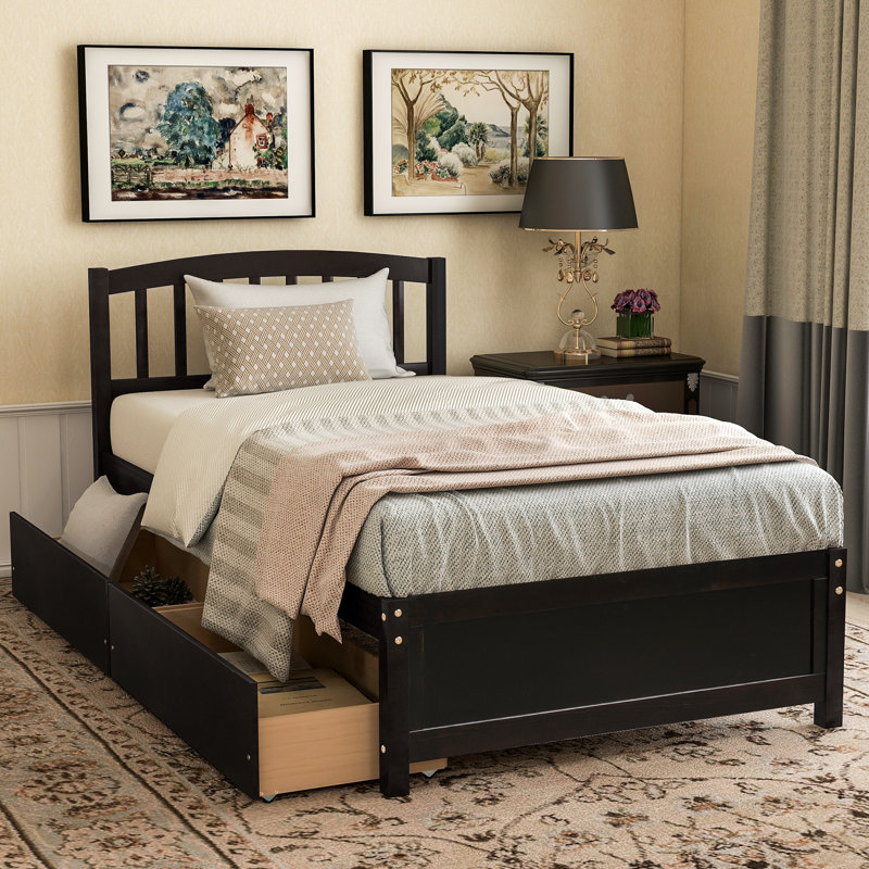 Artra Platform Bed with Headboard, Twin, Espresso, Drawer