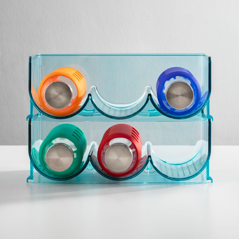 Blue Tint Stackable Plastic 3 Bottle Storage Rack, 2 Pack