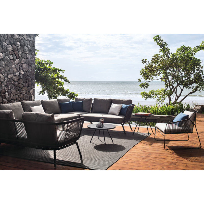 Yland Outdoor Rust-Resistant Metal Chaise Lounge , Cushion Included, Taupe, Lanten Slate