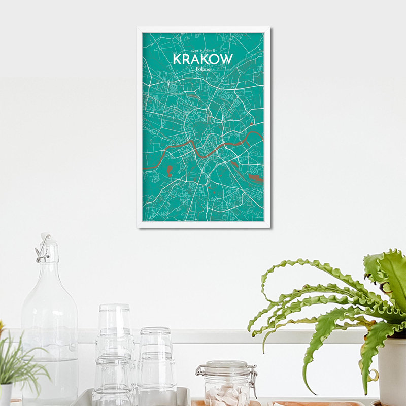 «Krakow City Map», impression de luxe, H 17 po x l 11 po, Vert / Brun