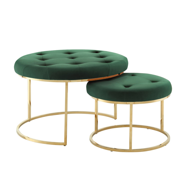 Ensemble de 2 repose-pieds en velours Carlotta, Velours vert