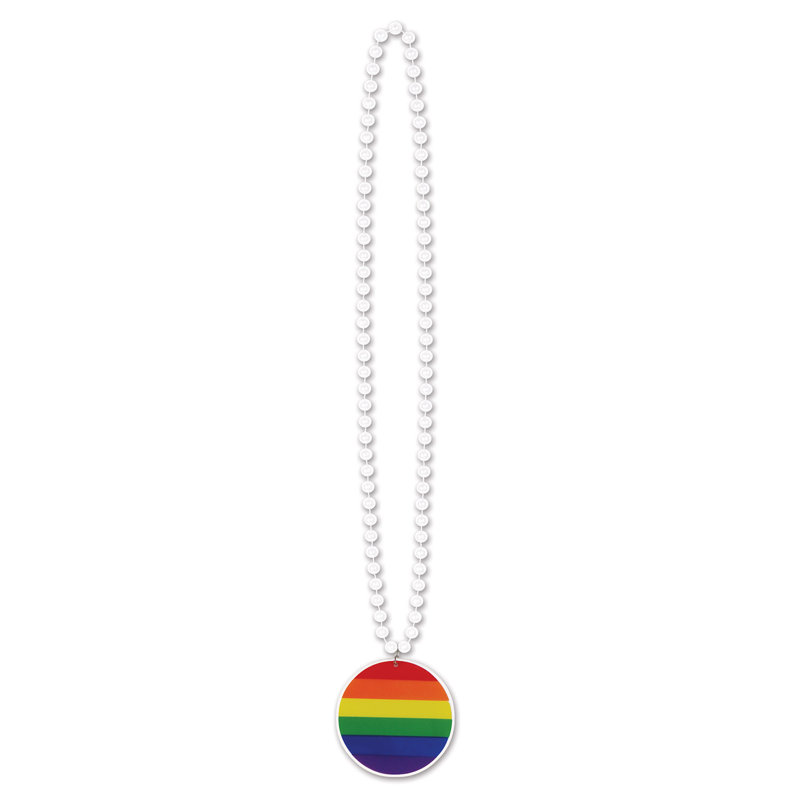 Beads with Printed Rainbow Medallion