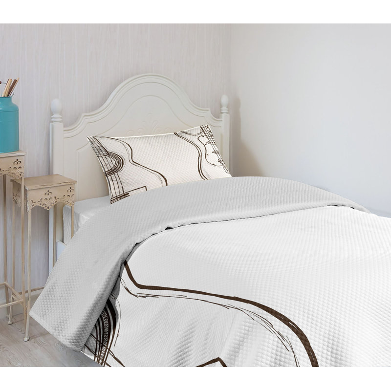 White Quilted Twin Bedspread Set with Pillow Sham