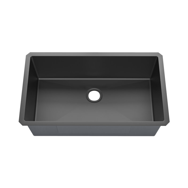 Sinber 32" x 19" Undermount Single Bowl Kitchen Sink with 18 Gauge 304 Stainless Steel Black Finish, Black, 18-Gauge