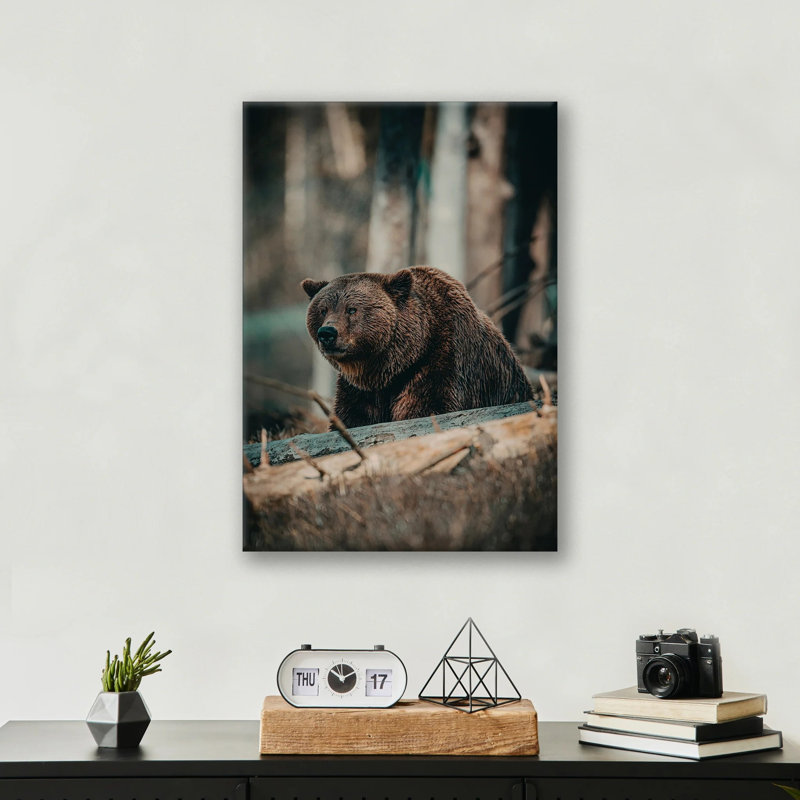 Bear in the Forest Print - Wildlife Nature Wall Art - Bear Woodland Canvas Poster - Forest Landscape Animal Artwork - Rustic Cabin Lodge Decor - Scenic Nature Wall Hanging - Modern Home Decoration Art Print