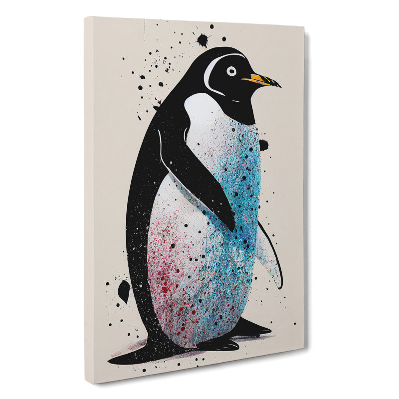XV1022-3476X Penguin Graffiti No.3 - Print, Wrapped Canvas, White, 50cm H x 35cm W x 3cm D