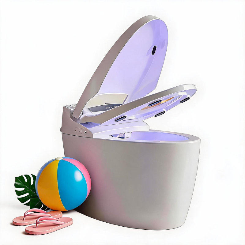 Toilette moderne et intelligente, une pièce allongée avec bidet intégré, siège chauffant à température réglable, chasse du capteur de pied, séchoir à air chaud, télécommande pour ouvrir / fermer le couvercle