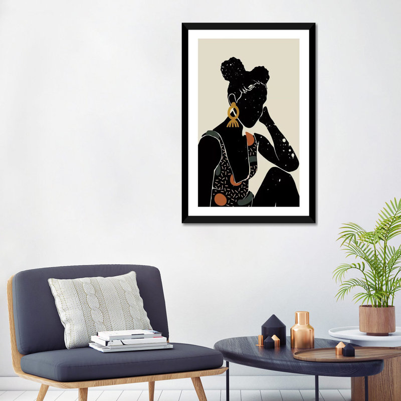 Black Hair VI - impression d'art graphique, Blanc, Papier encadré noir, H 24 po x l 32 po x P 1 po