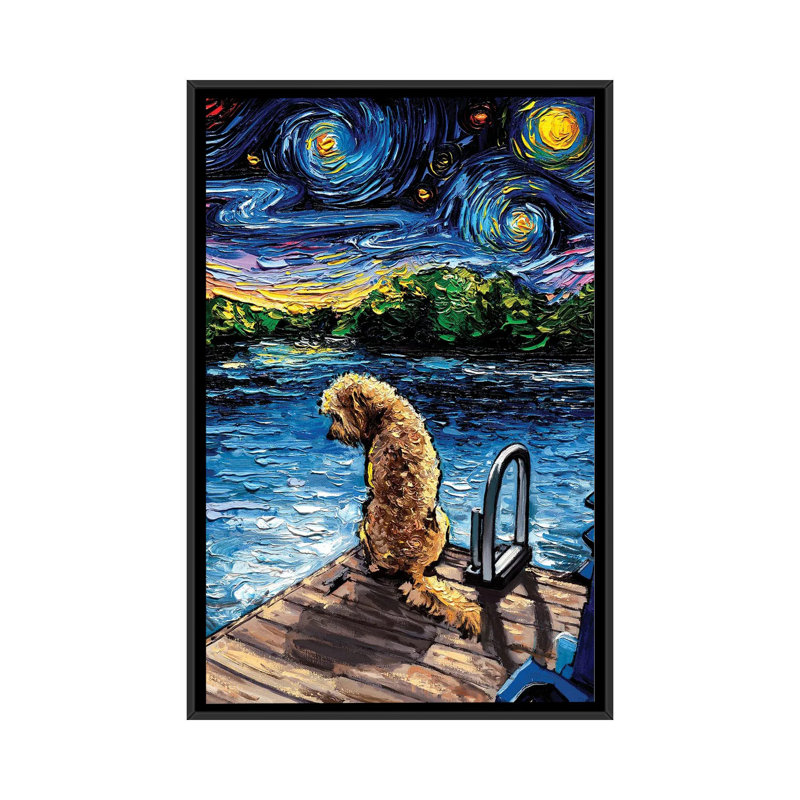 "Goldendoodle Night III" par aja Trèves, reproduction d’art, Pas de tapis, H 26 po x l 40 po x P 1,5 po