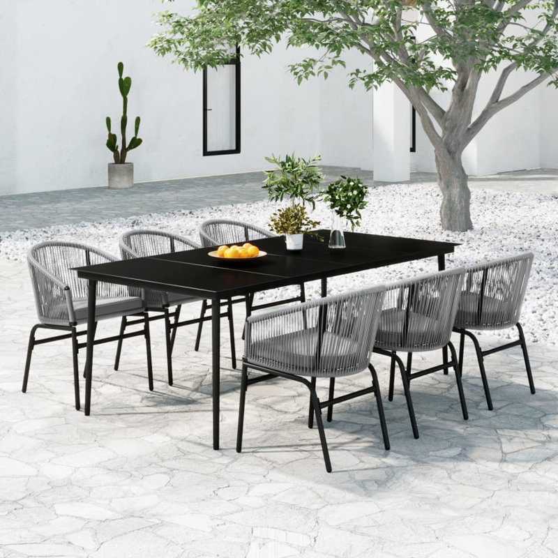Hiruki Rectangular 6 - Person Dining Set, Gray Frame/Gray Cushion