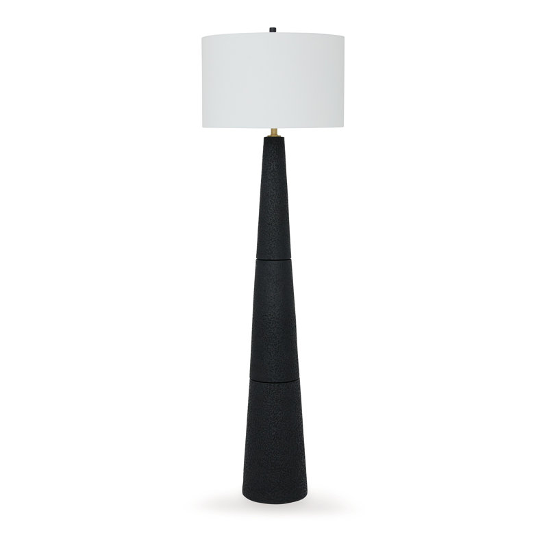 Lampe sur pied 69 po Boe, abat-jour tambour blanc, base conique en résine noire