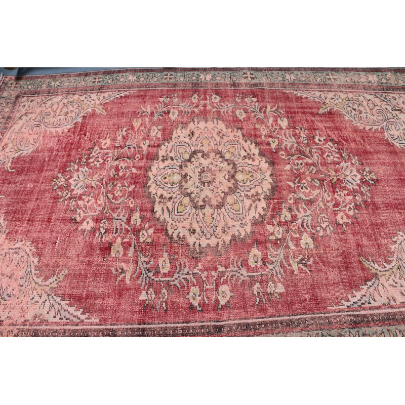 Grand tapis turc Oushak rétro rose idéal pour les espaces de bureau ou de salon