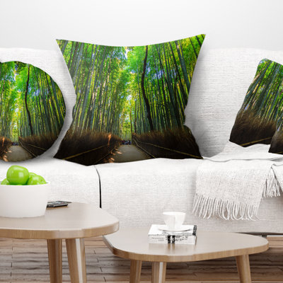 Road through Dense Bamboo Groves - Landscape Printed Pillow