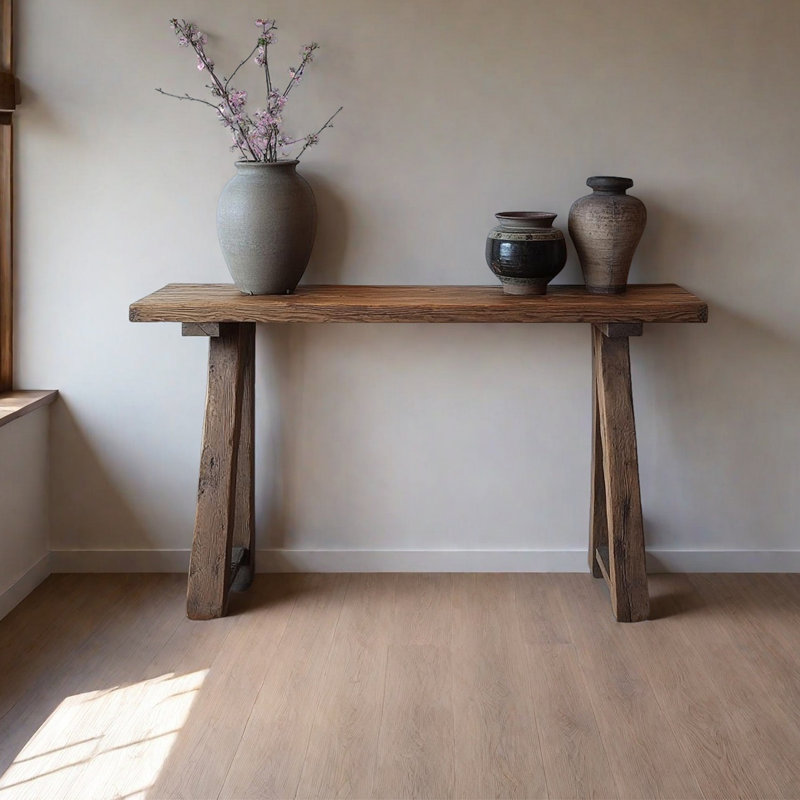 Console simple et rustique en bois massif, H 35,43 po x l 55,12 po x P 15,75 po