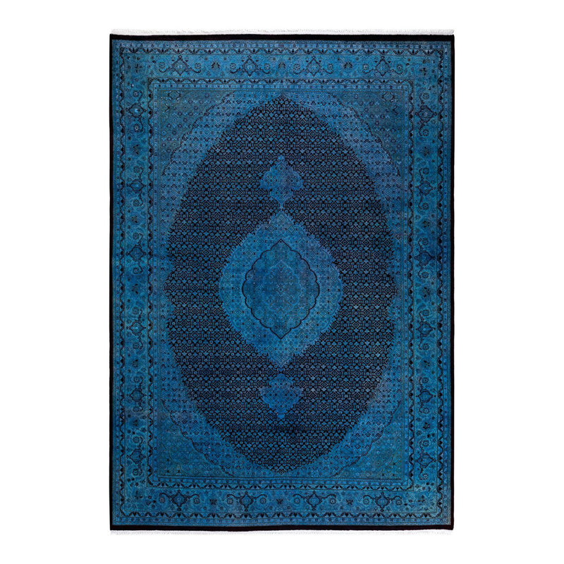 Tapis bleu noué à la main de conception unique Holsworth - bleu
