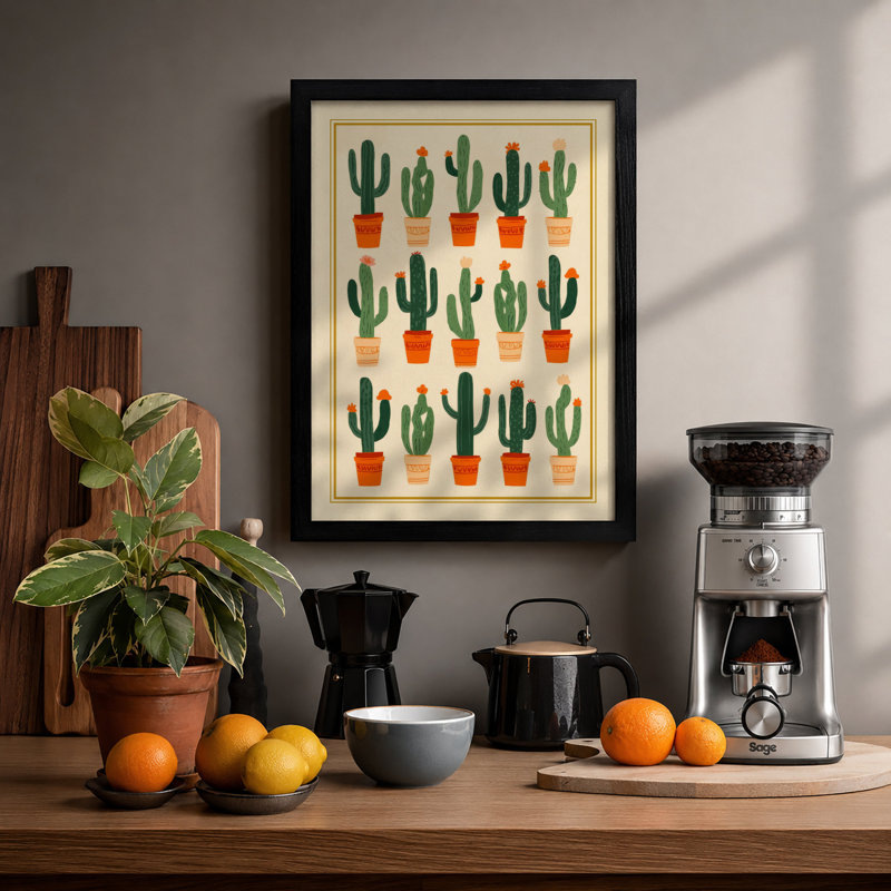 Cactus Collection Botanical - Framed Print, A1 - 84.1 x 59.4 cm, Black