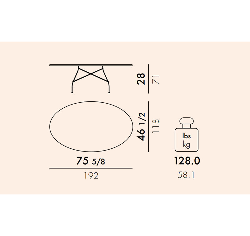Glossy Oval Dining Table, Matt Black Painteed Steel, Bianco